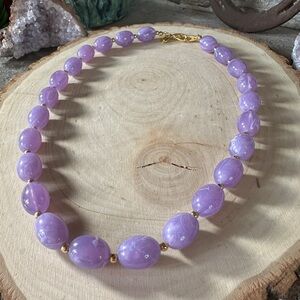 Signed Joan Rivers Purple Lucite Oval Bead Necklace